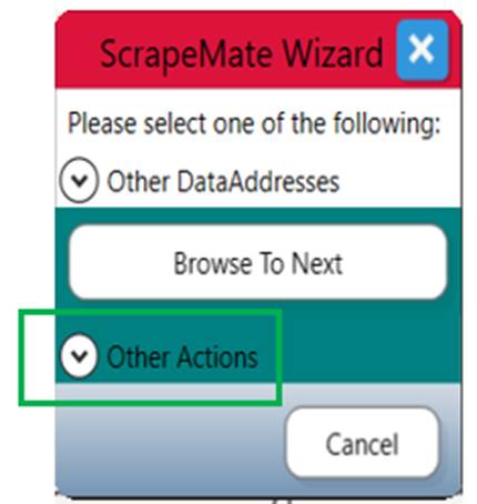 ScrapeMap Wizard Dialog with Other Actions section highlighted