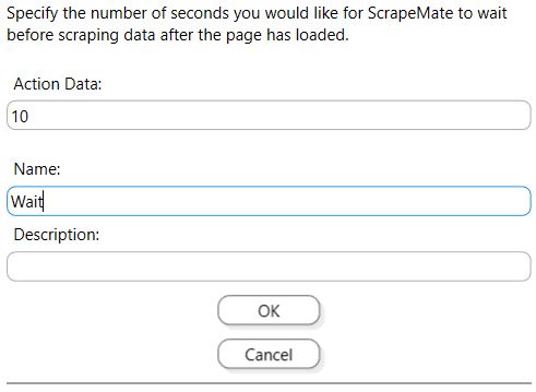 ScrapeMap Wizard Pane for Wait After Load Action