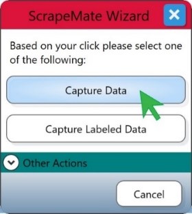 ScrapeMap Wizard with Capture Data option highlighted