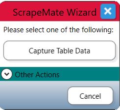 ScrapeMap Wizard Dialog with Capture Table Data option displayed