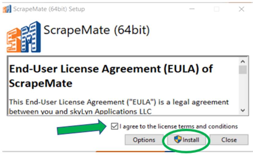 ScrapeMate Installation Dialog and EULA Agreement