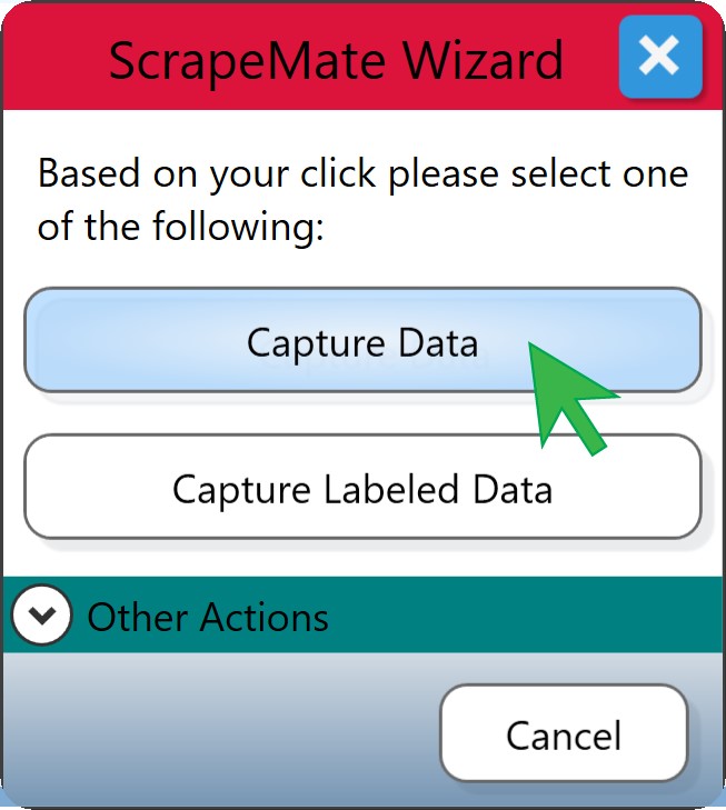 ScrapeMap Wizard dialog with Capture Data selected