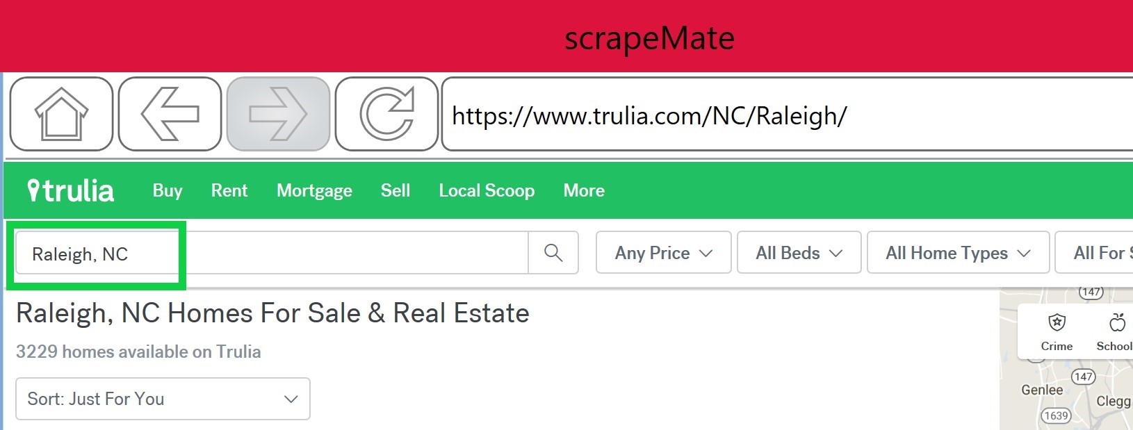 Browsing to Raleigh on Trulia