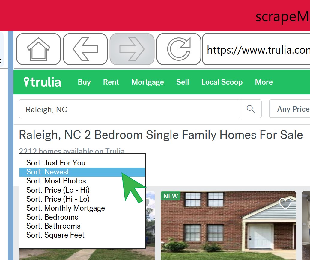 Trulia search results sorted by Newest