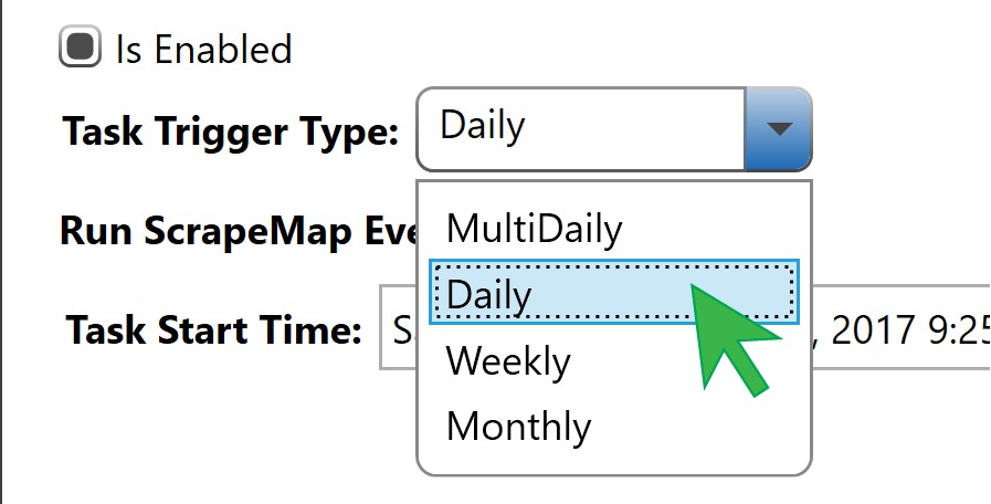 Task Trigger Type option with Daily selected
